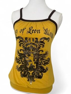 Mustard Yellow Graphic Tank with Brown Trim